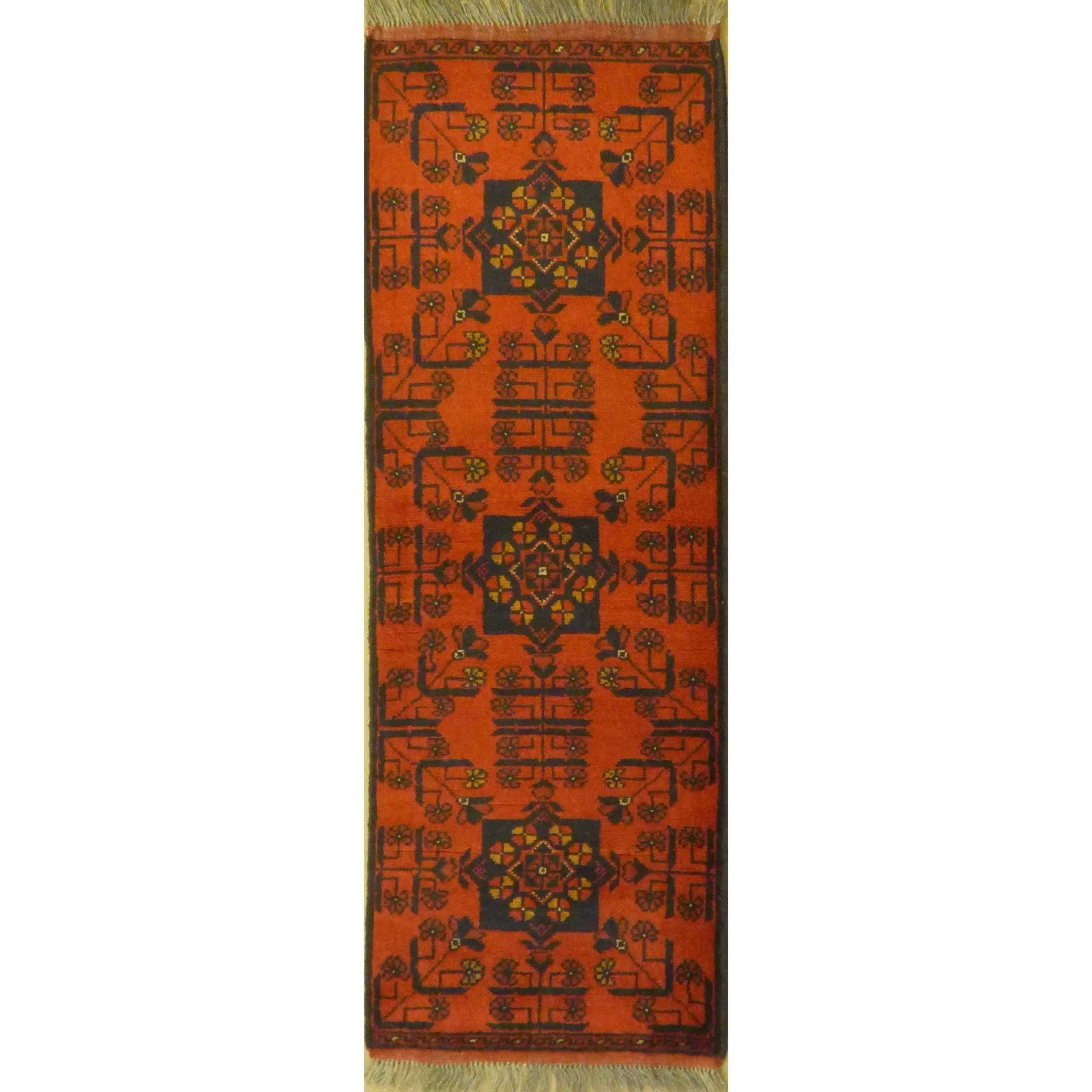 One Of The Kind Afghani Hand-Knotted Rug 1'10" x 5'3" Afg16: ABC Rugs Kilims Collection Unique Super Soft Hand-Knotted Afghani Modern Area Rug Made With Natural New Zealand Wools, Amp And Cotton 1'10 X 5'3 (Abcr04535) (Red, Brown) Hand knotted and meticulously 