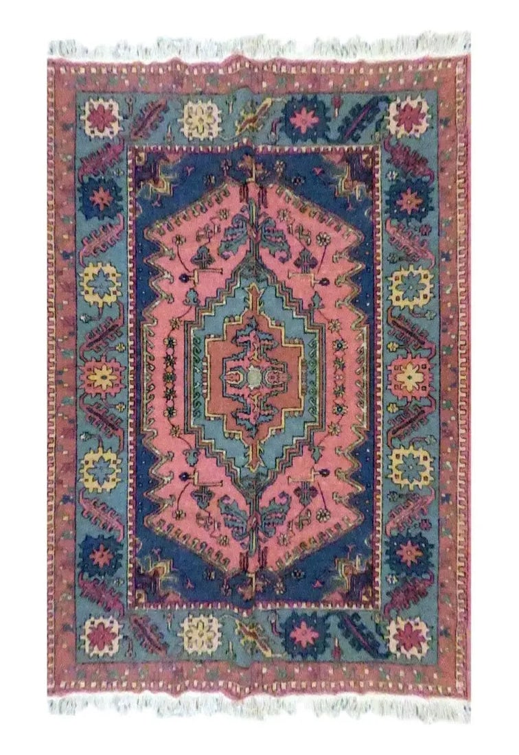 One Of The Kind Indian Hand-Knotted Rug 9' x 6': ABC Rugs Kilims Collection Indian Traditional Hand-Knotted Rug Made With Natural Wool & Cotton 9' X 6' (Abc 850) (Rose, Blue) Turkish rugs are among the rugs with the most diversity, both with res