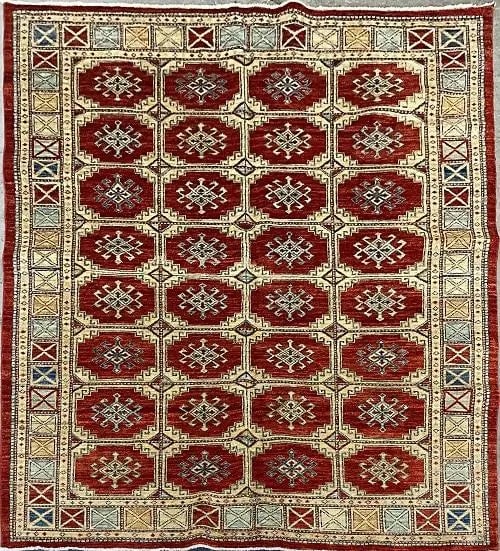 One Of The Kind Turkish Hand-Knotted Rug 6' x 8'8": ABC Rugs Kilims Collection Turkish Traditional Natural Wool And Cotton Rug 6' X 8'8 Abctk004 (Rr11509) (Red, Cream) Turkish rugs are among the rugs with the most diversity, both with respect to the ty