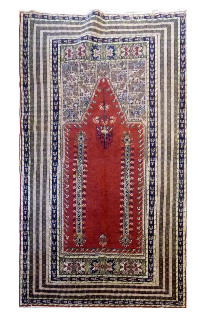 One Of The Kind Turkish Hand-Knotted Rug 5'1" x 3'10": ABC Rugs Kilims Collection Turkish Ghom Hand-Knotted Rug Made With Natural Wool & Cotton Color Red 5'1 X 3'10 (Abc 0) (Red, Blue) Turkish rugs are among the rugs with the most diversity, both with