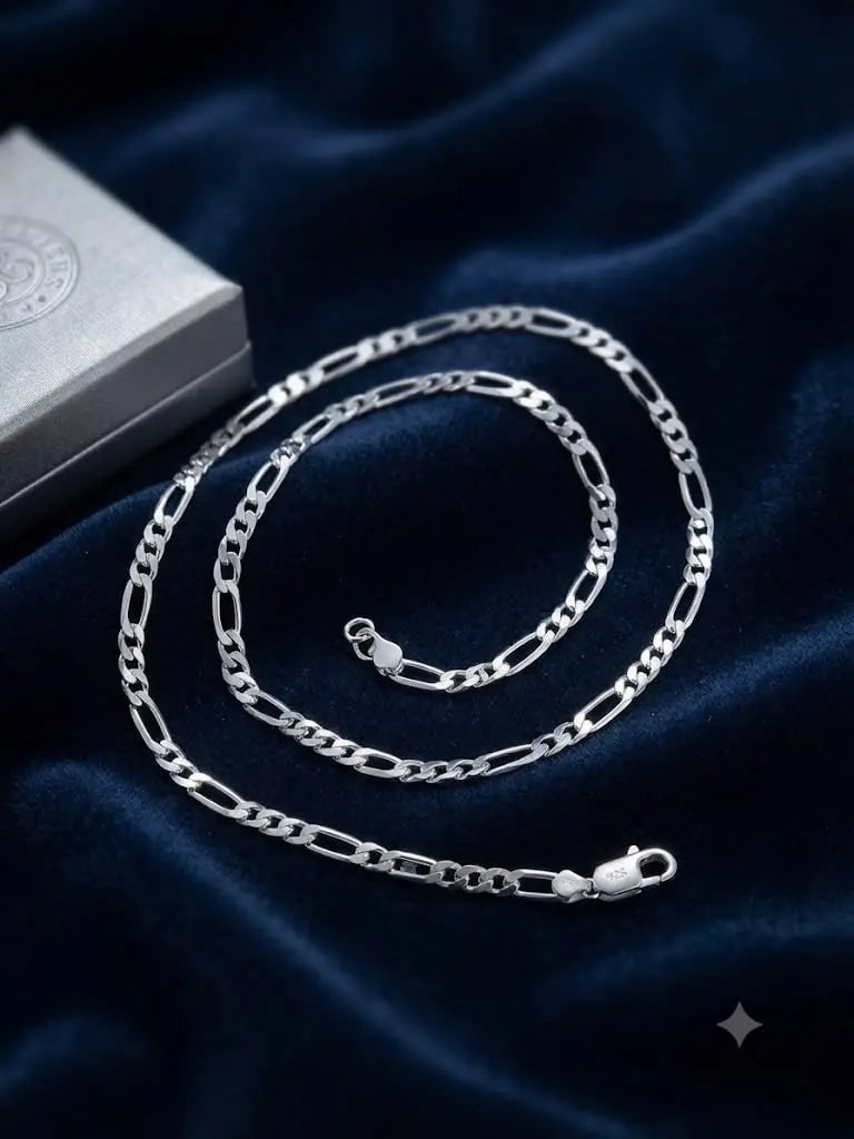 AAA+ Certified, Quality Sterling Silver-925, Chain Size 50 cm. 20?? in., Style Rhodium: AAA+ Certified, Quality Sterling Silver-925, Chain Size 50 cm. 20” in., Style Rhodium Plated-Fígaro, Weight 5.8 grams, ABC-MB241