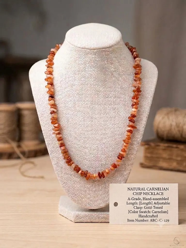NATURAL CARNELIAN CHIP NECKLACE, A-Grade, Hand-assembled, Length Adjustable, ABC-C-129: NATURAL CARNELIAN CHIP NECKLACE, A-Grade, Hand-assembled, Length Adjustable, ABC-C-129