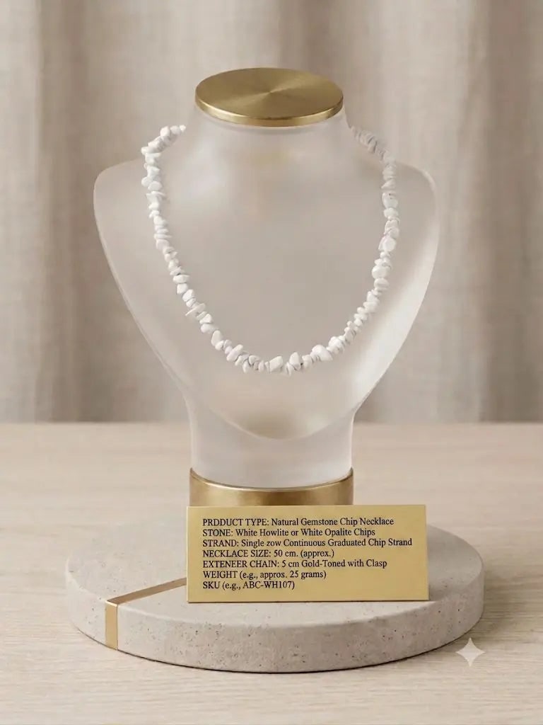 Natural Gemstone Chip Necklace, STONE White Howlite Chips, NECKLACE SIZE 50 em. (apprex.), (1 of 2)