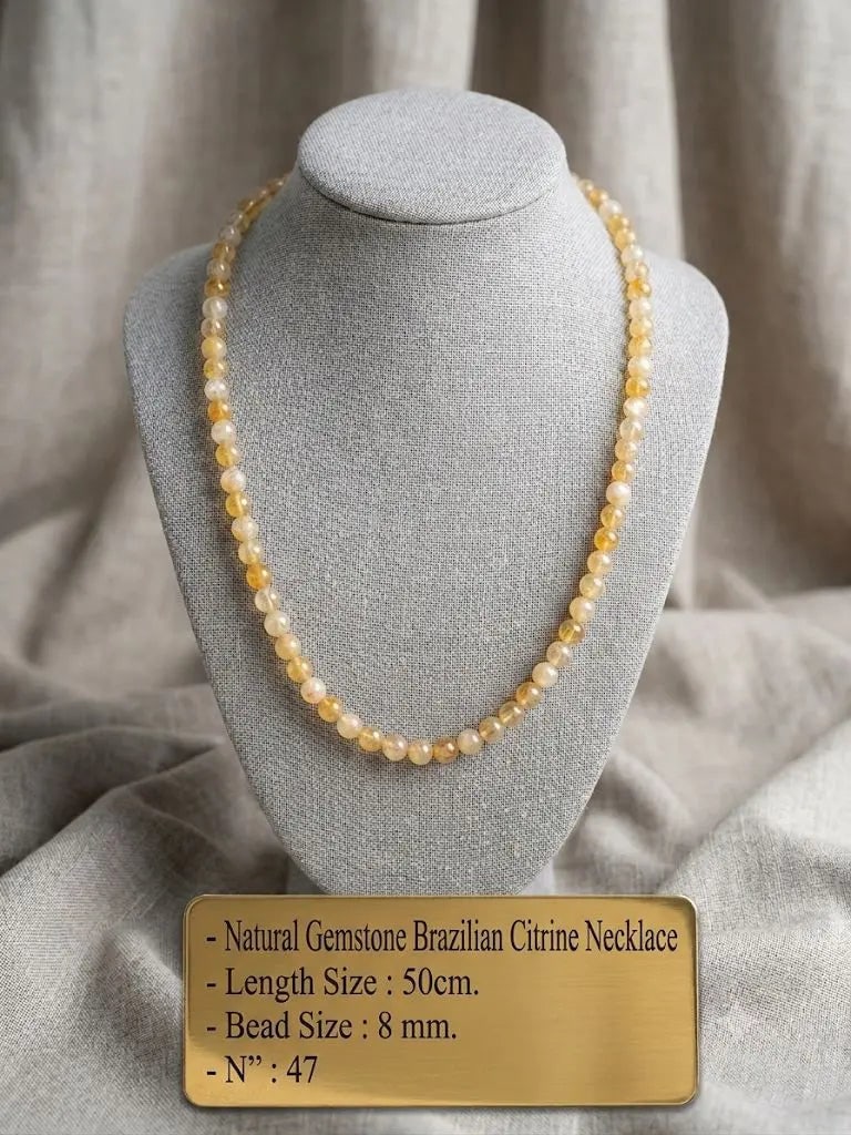 Natural Gemstone Brazilian Citrine Necklace, Length Size 50cm., Bead Size 8 mm., ABC_NEC_47: Natural Gemstone Brazilian Citrine Necklace, Length Size 50cm., Bead Size 8 mm., ABC_NEC_47