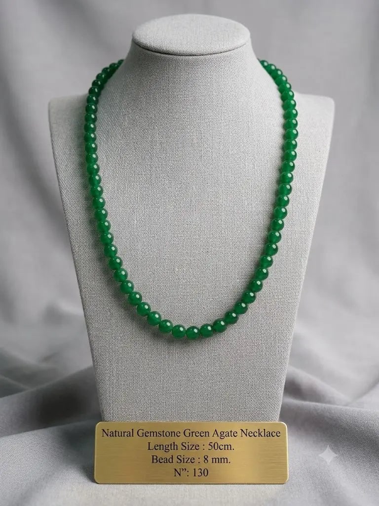 Natural Gemstone Green Agate Necklace, Length Size 50cm., Bead Size 8 mm., ABC_NEC_130 (1 of 2)