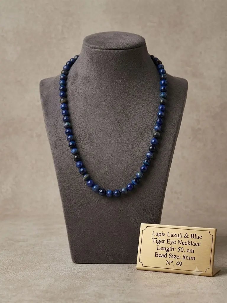 Lapis Lazuli & Blue, Tiger Eye Necklace, Length 50. cm, Bead Size 8mm, ABC_NEC_49 (1 of 2)