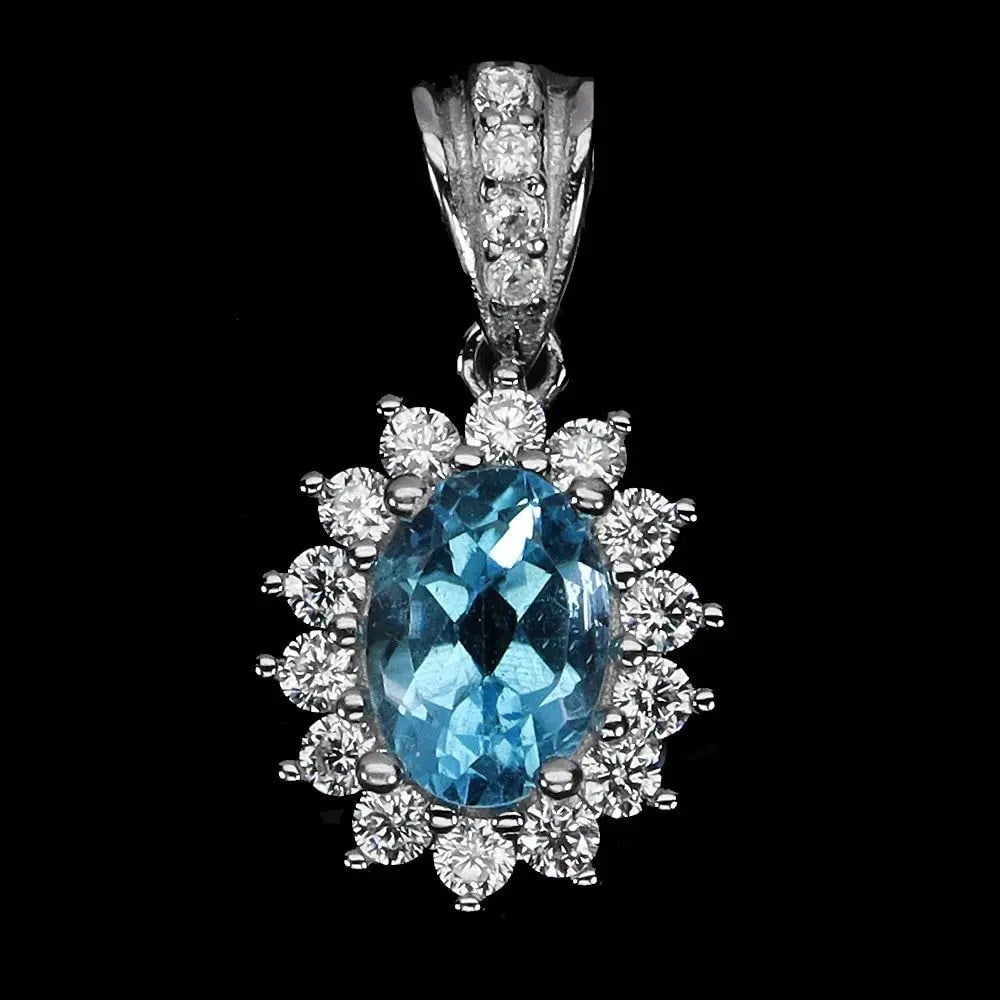 Exceptional Quality 925 Sterling Silver Pendant Oval Swiss Blue Topaz 7x5mm Gemstone Jewelry: Our gemstones are organic, natural stones suitable for investment, collectors, and fine jewelry, each accompanied by an authentic certification. Our 925 silver pieces are rhodium-plated and finished w