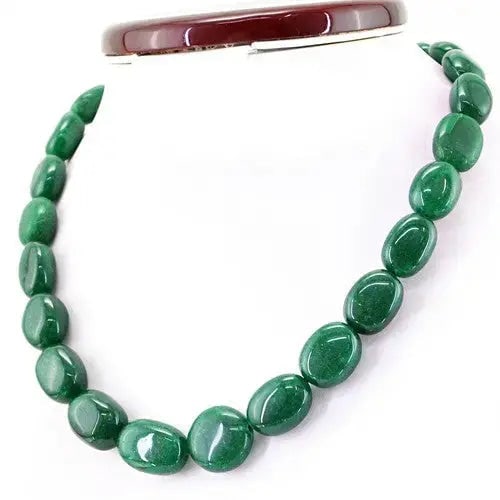 Exceptional Quality Beautiful 494.00 Cts Earth Mined Enhanced Green Emerald Oval Beads Necklace (1 of 2)