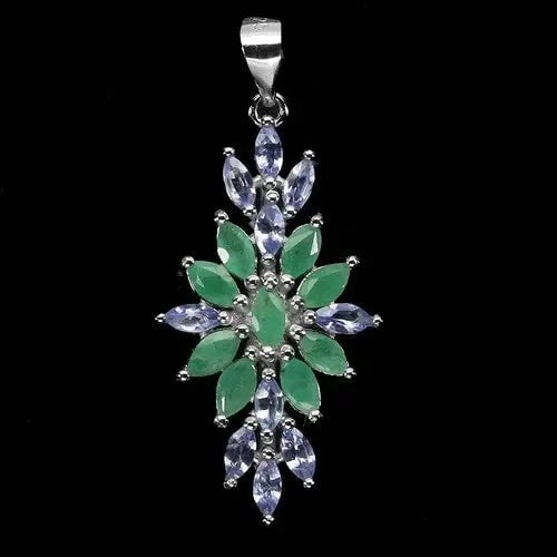 Exceptional Quality 925 Sterling Silver Pendant Marquise Emerald Tanzanite Gemstone Jewelry: Our gemstones are organic, natural stones suitable for investment, collectors, and fine jewelry, each accompanied by an authentic certification. Our 925 silver pieces are rhodium-plated and finished