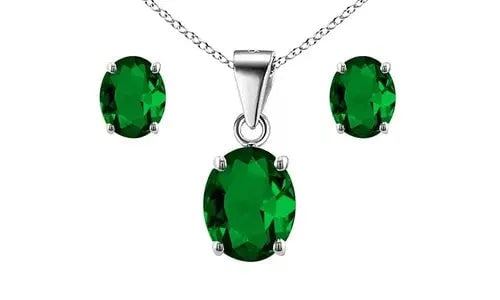 Exceptional Quality 925 Sterling Silver Emerald Oval Cut Pendant Necklace and Earring Set For Women: Our gemstones are organic, natural stones suitable for investment, collectors, and fine jewelry, each accompanied by an authentic certification. Our 925 silver pieces are rhodium-plated and finished w