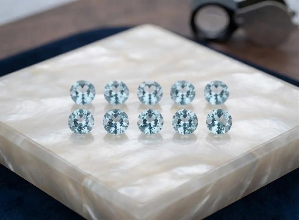 Natural Quality 10 Aquamarine Gemstones From Madagascar, Dimension 5 mm, Weight 2.5 CT, Shape Round: Natural Quality 10 Aquamarine Gemstones From Madagascar, Dimension 5 mm, Weight 2.5 CT, Shape Round cut, GEM-ABC-344