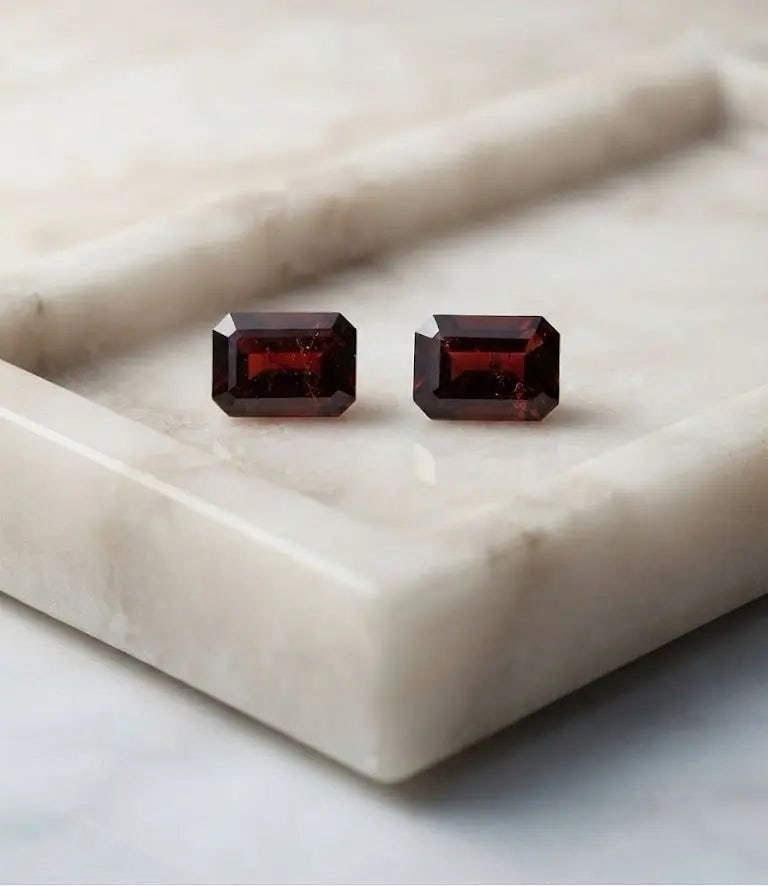 Natural Quality 2 Garnet Gemstones From Brazil, Dimension 6 x 9 mm, Weight 1.32 Ct, Shape Emerald: Natural Quality 2 Garnet Gemstones From Brazil, Dimension 6 x 9 mm, Weight 1.32 Ct, Shape Emerald Cut, GEM-ABC-339