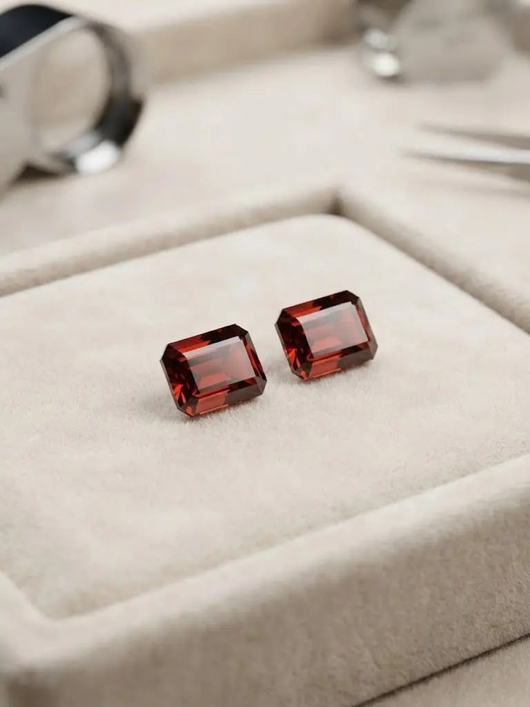 Natural Quality 2 Garnet Gemstones From Brazil, Dimension 6 x 9 mm, Weight 1.56 Ct, Shape Emerald (1 of 2)