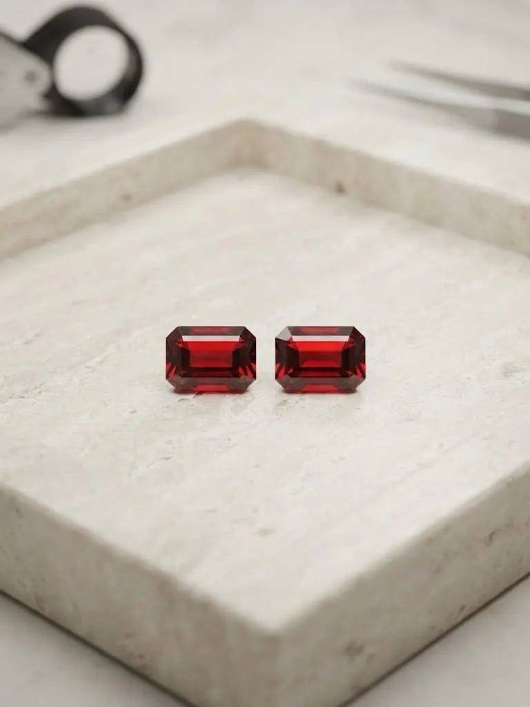Natural Quality 2 Garnet Gemstones From Brazil, Dimension 6 x 9 mm, Weight 1.48 Ct, Shape Emerald (1 of 2)