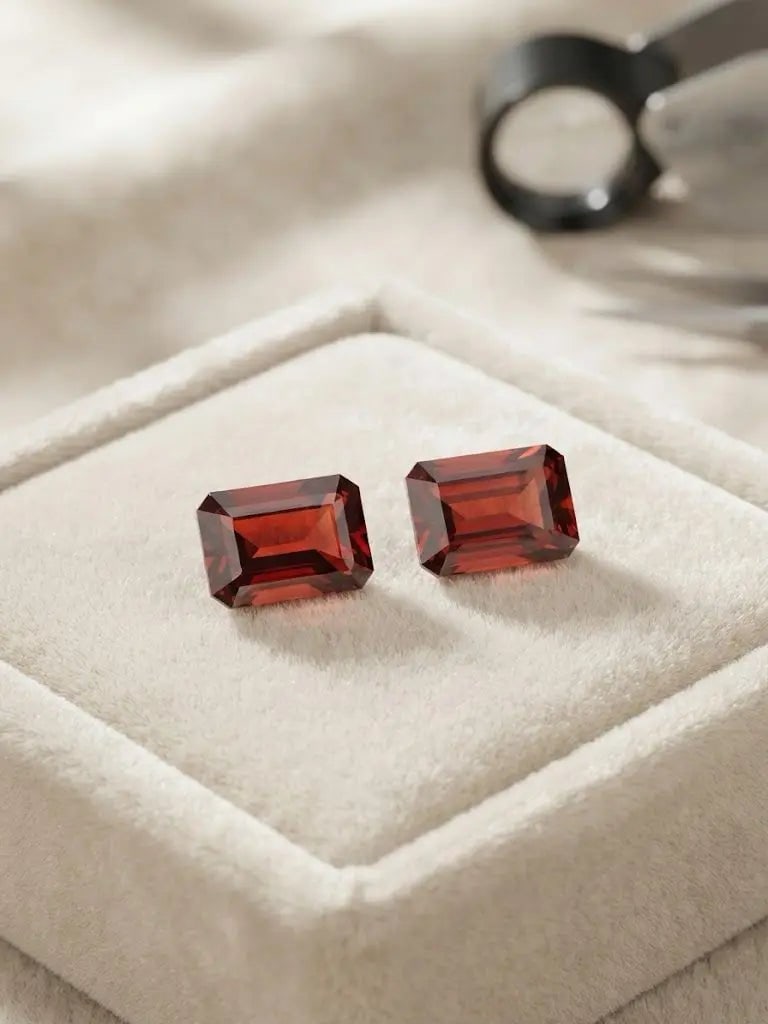 Natural Quality 2 Garnet Gemstones From Brazil, Dimension 6 x 9 mm, Weight 1.44 Ct, Shape Emerald: Natural Quality 2 Garnet Gemstones From Brazil, Dimension 6 x 9 mm, Weight 1.44 Ct, Shape Emerald Cut, GEM-ABC-316