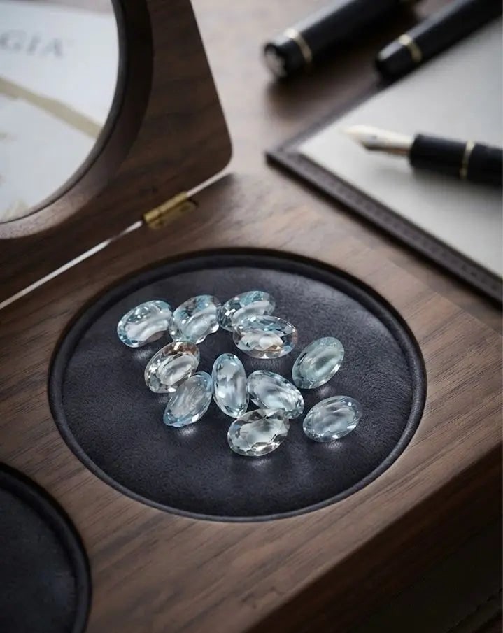 Natural Quality 11 Aquamarine Gemstones From Madagascar, Dimension 6x9 mm, Weight 8.5 CT, Shape Oval: Natural Quality 11 Aquamarine Gemstones From Madagascar, Dimension 6x9 mm, Weight 8.5 CT, Shape Oval cut, GEM-ABC-302