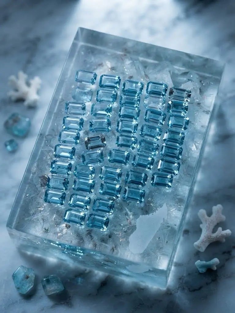 Natural Quality 57 Aquamarine Gemstones From Madagascar, Dimension 6.5x 9.5 mm, Weight 29.5 CT,: Natural Quality 57 Aquamarine Gemstones From Madagascar, Dimension 6.5x 9.5 mm, Weight 29.5 CT, Shape Emerald cut, GEM-ABC-281