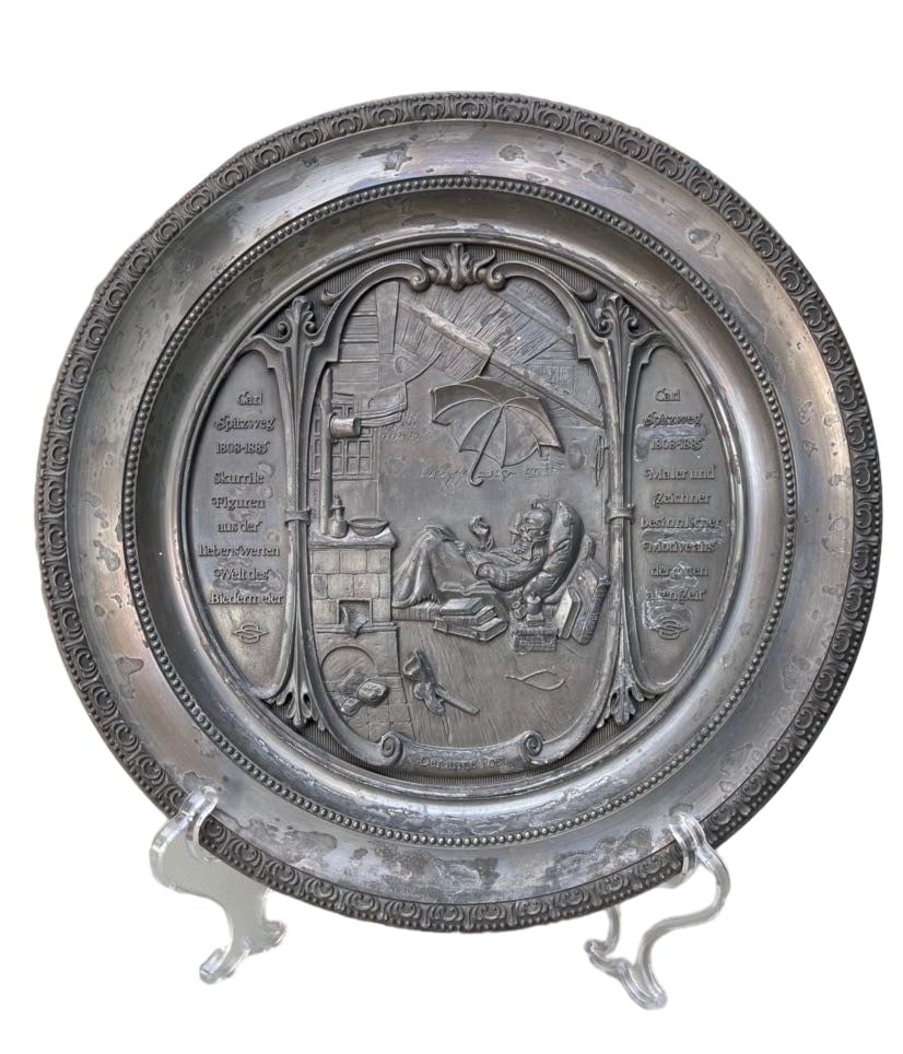 A GERMAN WMF PEWTER RELIEF DISH, AFTER AN OLD MASTER PAINTING, CIRCA 1960S–1970S (1 of 6)