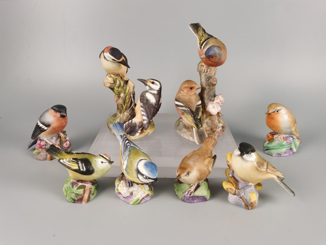 A GROUP OF ROYAL WORCESTER ARTIST-SIGNED HAND-PAINTED PORCELAIN BIRDS, COMPRISING TWO LARGE AND SIX (1 of 1)