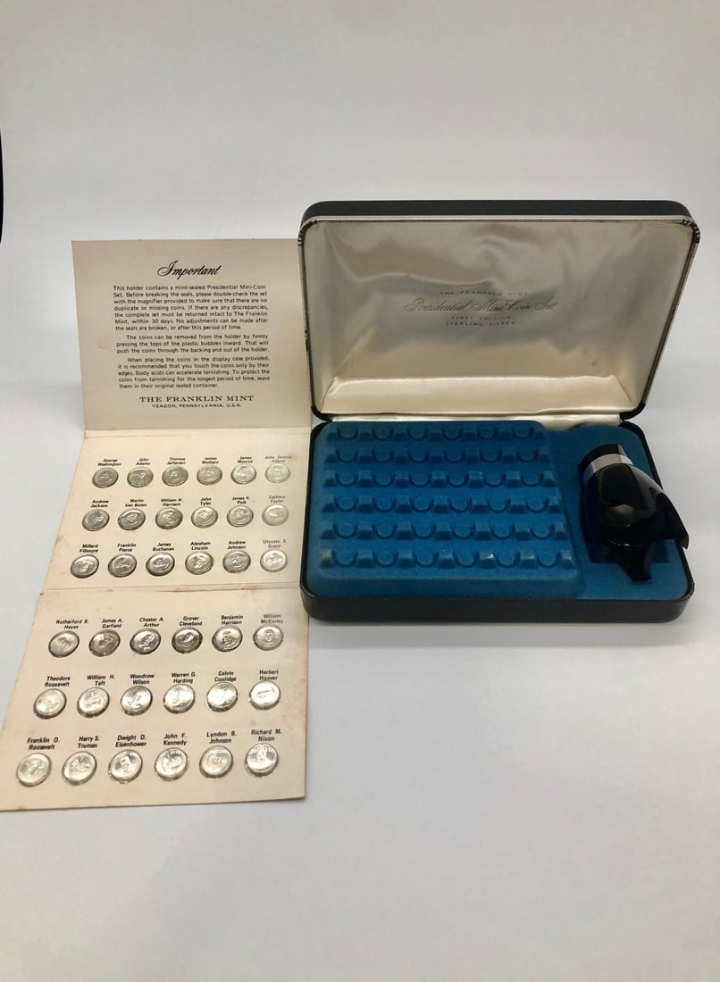 THE FRANKLIN MINT PRESIDENTIAL MINI-COIN SET, FIRST EDITION, STERLING SILVER, 1970S (1 of 5)