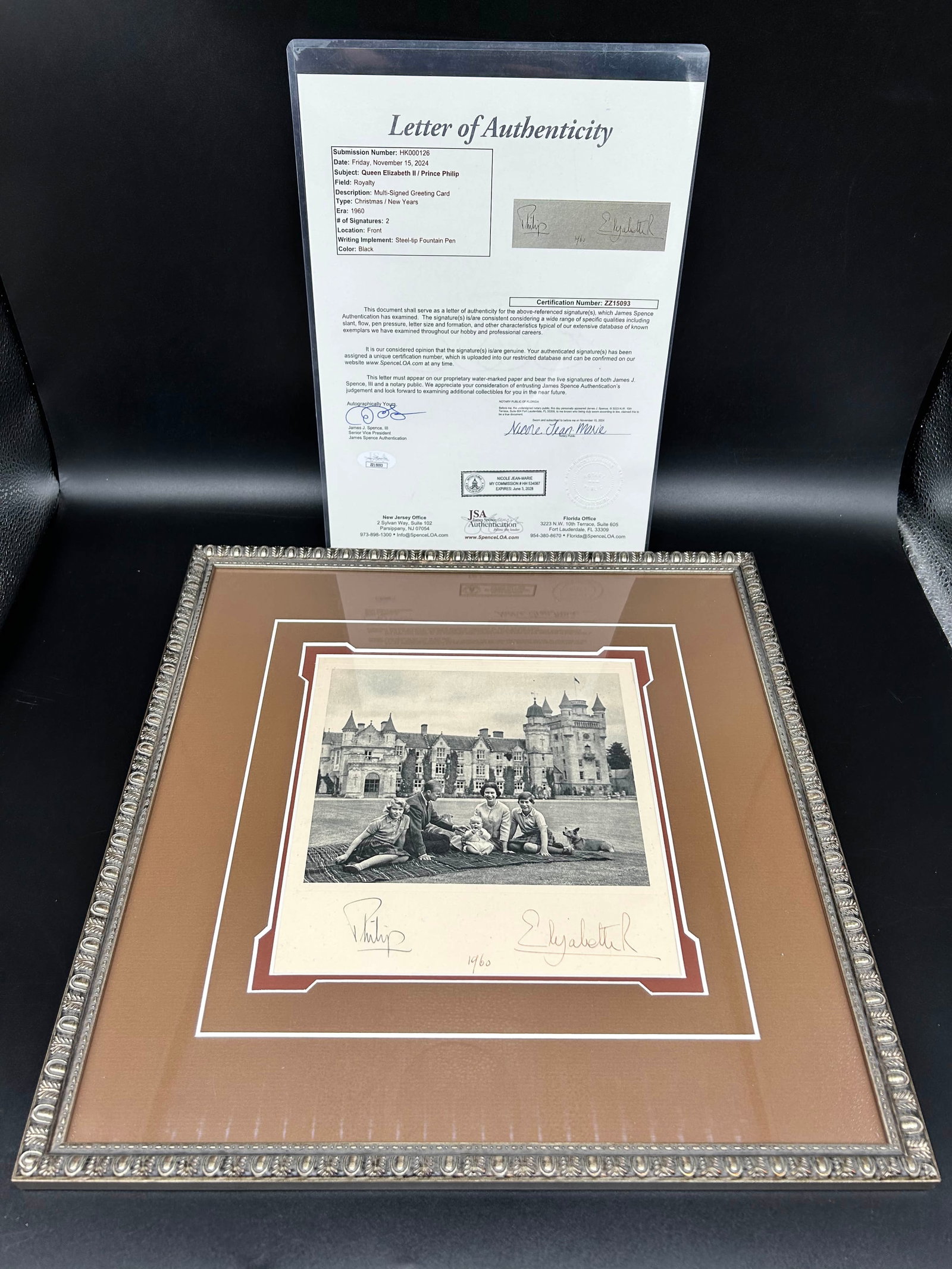 QUEEN ELIZABETH II AND PRINCE PHILIP DUAL-SIGNED OFFICIAL GREETING CARD, 1960, WITH JSA COA: QUEEN ELIZABETH II AND PRINCE PHILIP DUAL-SIGNED OFFICIAL GREETING CARD, 1960, WITH JSA COA