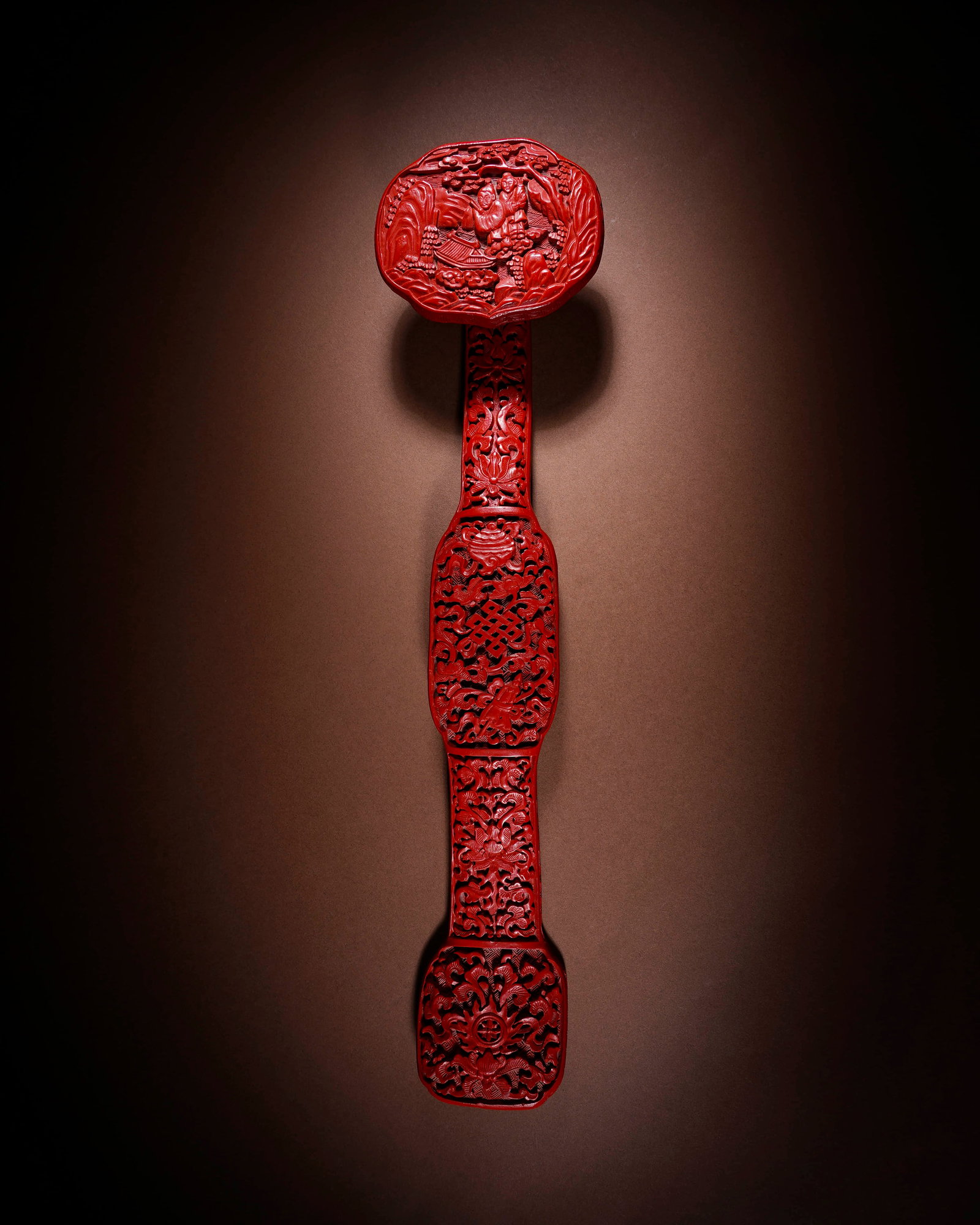A 'LONGEVITY AND RUYI' HANDPIECE: A 'LONGEVITY AND RUYI' HANDPIECE Length: 39.5 cm (15.6 in.), Height: 9.2 cm (3.6 in.). All measurements are approximate.