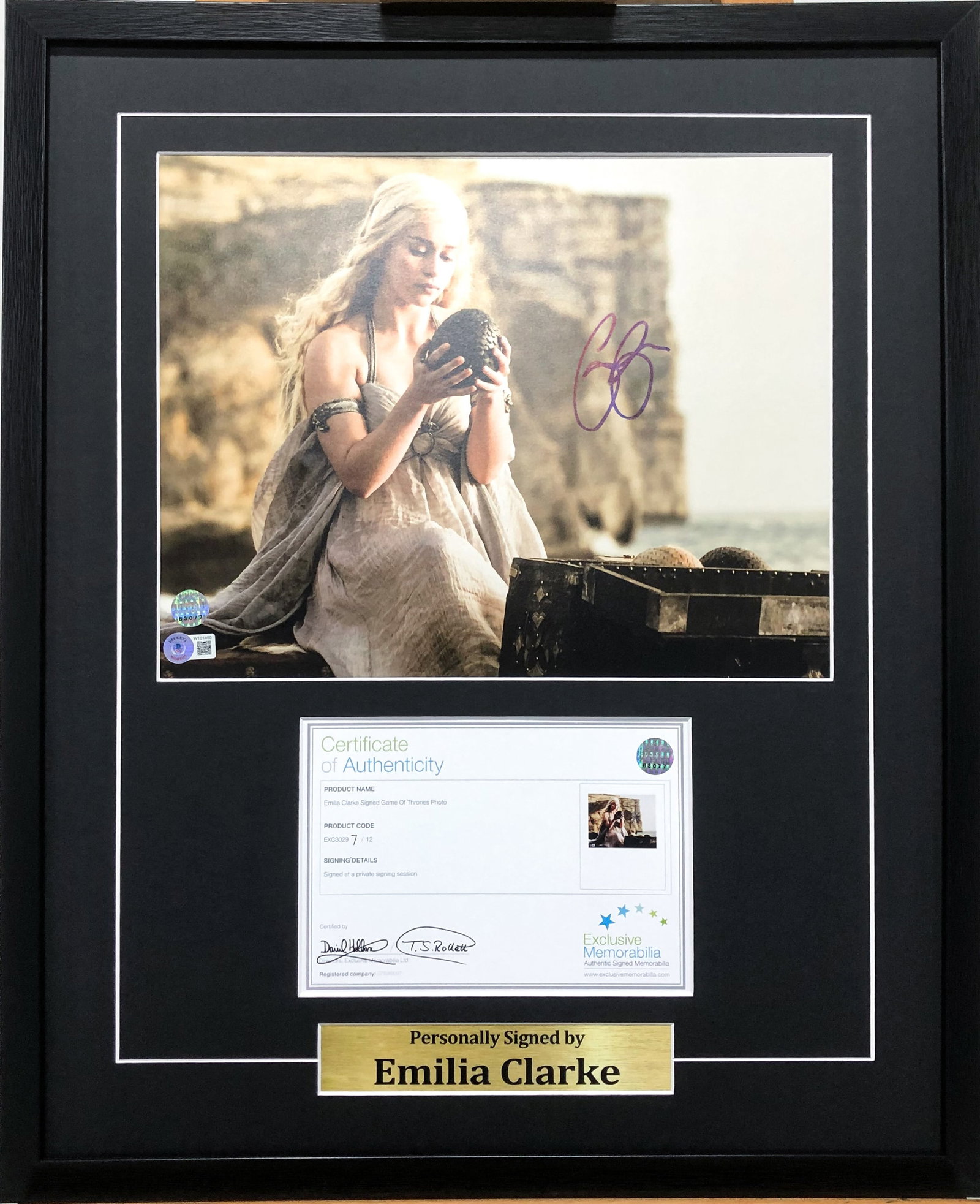EMILIA CLARKE SIGNED "GAME OF THRONES" POSTER, LIMITED EDITION OF 12, WITH EM COA: EMILIA CLARKE SIGNED "GAME OF THRONES" POSTER, LIMITED EDITION OF 12, WITH EM COA Length: 50 cm (19.7 in.), Width: 61 cm (24.0 in.). All measurements are approximate.
