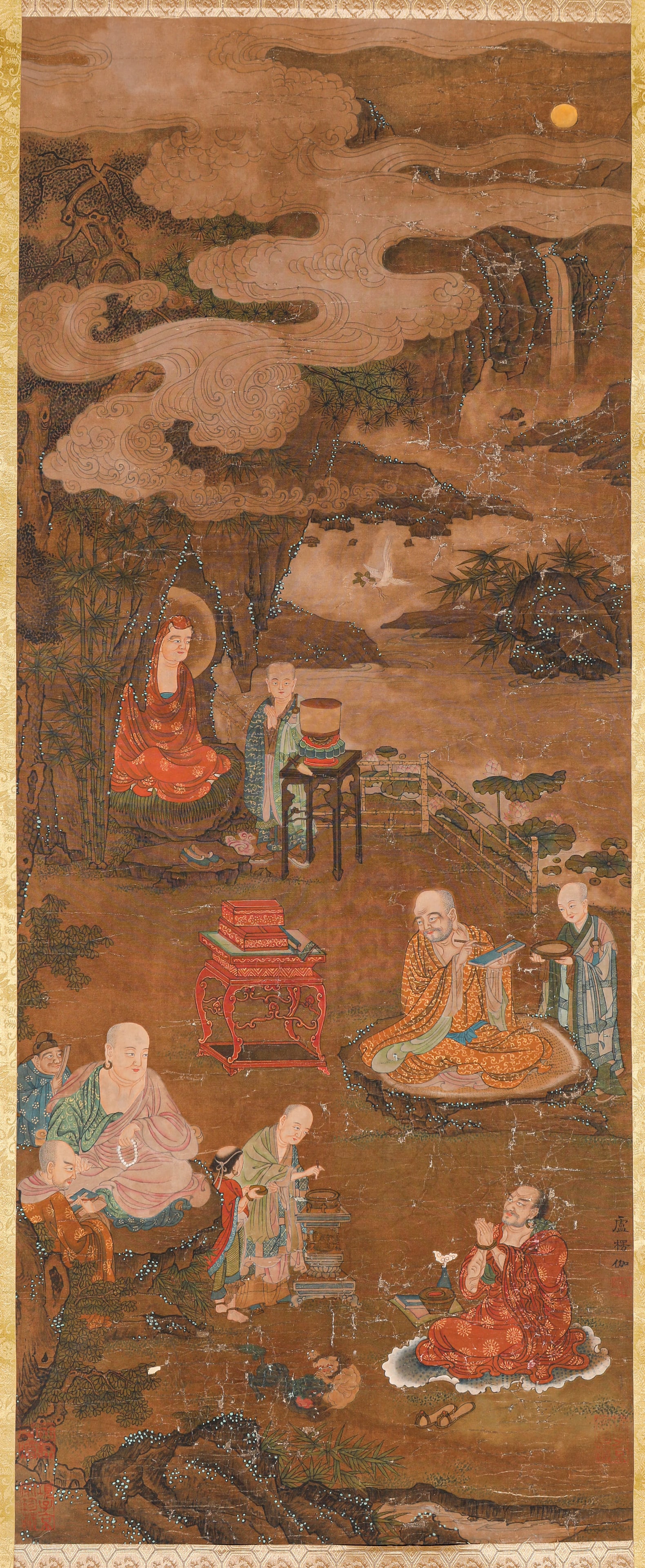 LU LENGJIA (ACTIVE 8TH C.), ATTRIBUTED TO, ARHATS: LU LENGJIA (ACTIVE 8TH C.), ATTRIBUTED TO, ARHATS Width: 39.5 cm (15.6 in.), Height: 99 cm (39.0 in.). All measurements are approximate.
