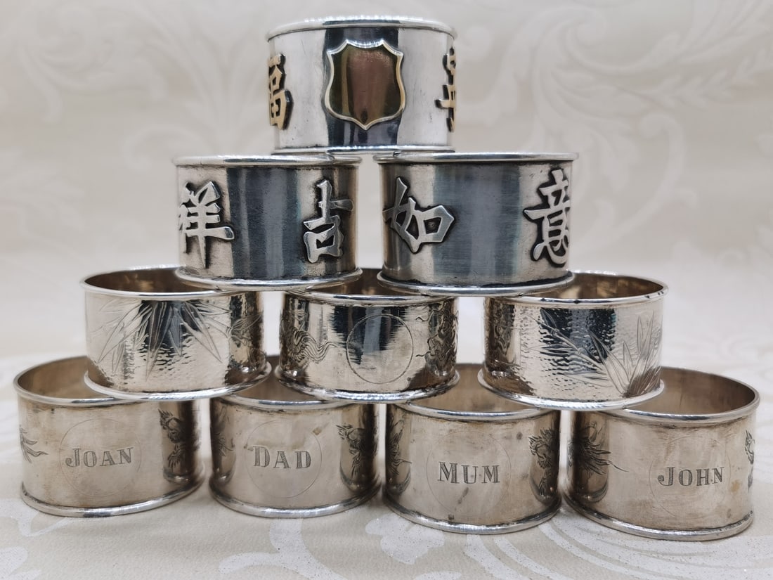 COLLECTION OF CHINESE EXPORT SILVER NAPKIN RINGS, REPUBLIC PERIOD (1 of 2)