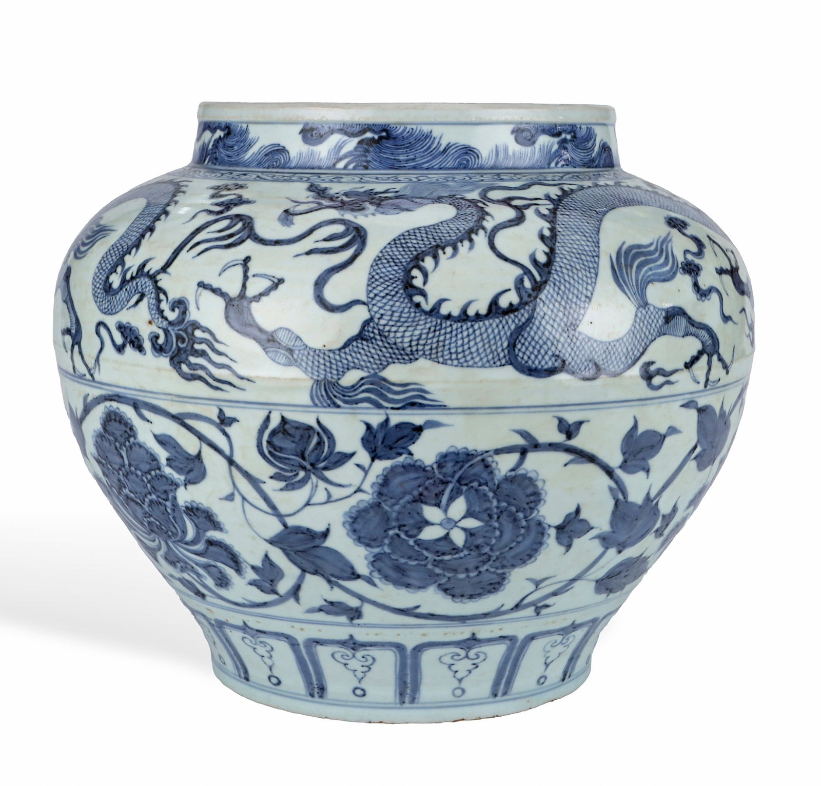 A BLUE AND WHITE 'INTERLOCKING LOTUS AND DRAGON' JAR
