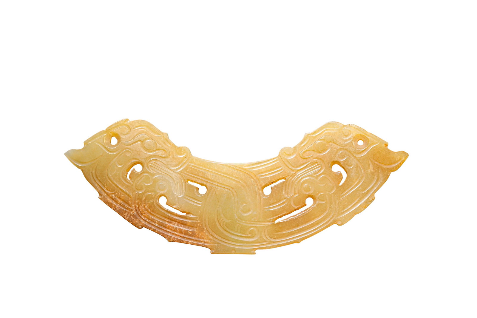 A JADE HUANG PENDANT: A JADE HUANG PENDANT Width: 9.9 cm (3.9 in.), Height: 2.8 cm (1.1 in.). All measurements are approximate.