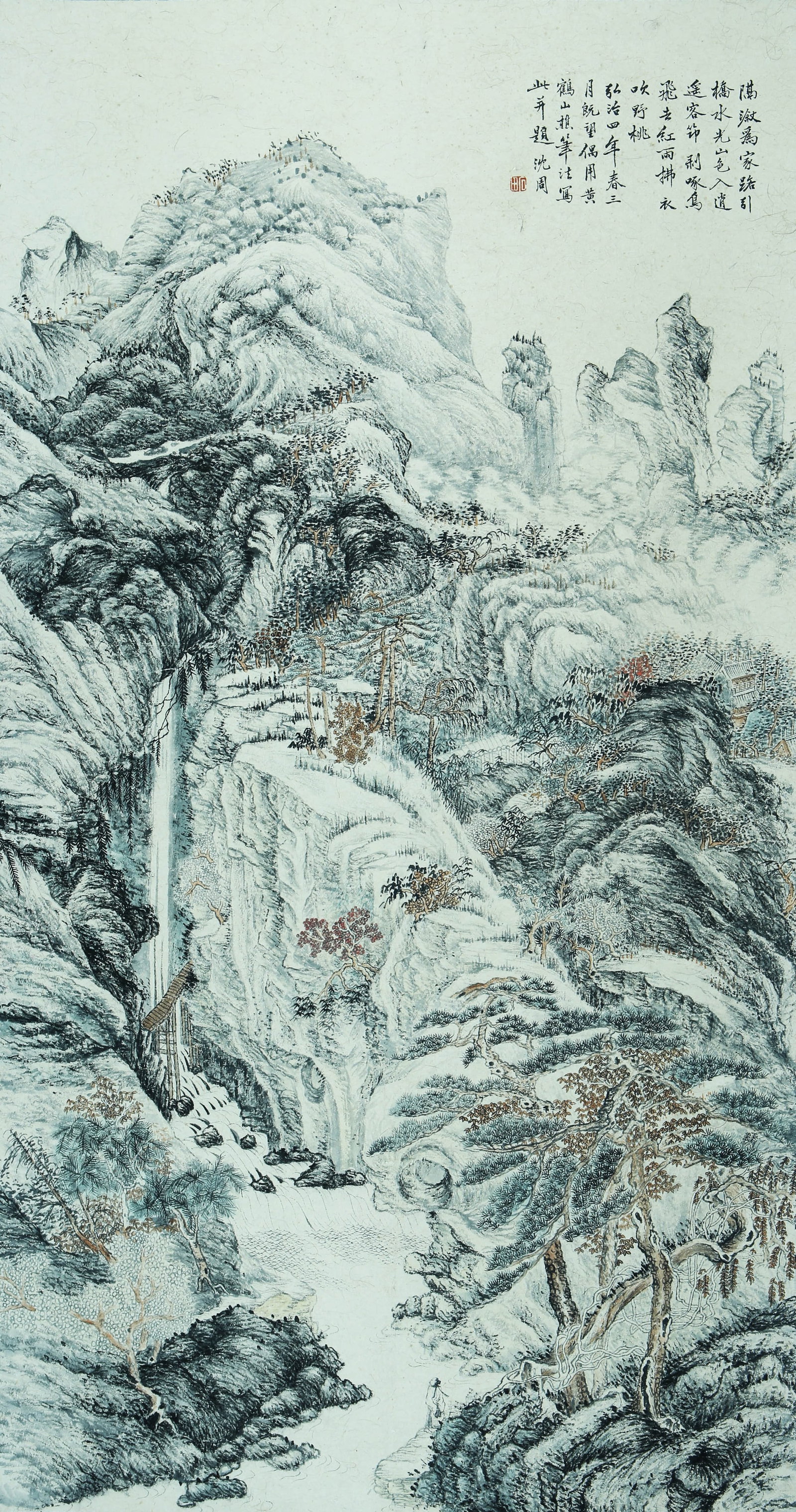 SHEN ZHOU (1427-1509), ATTRIBUTED TO, LANDSCAPE: SHEN ZHOU (1427-1509), ATTRIBUTED TO, LANDSCAPE Dimensions: Length: 128 cm (50.39 in.), Width: 67 cm (26.38 in.). All measurements are approximate.