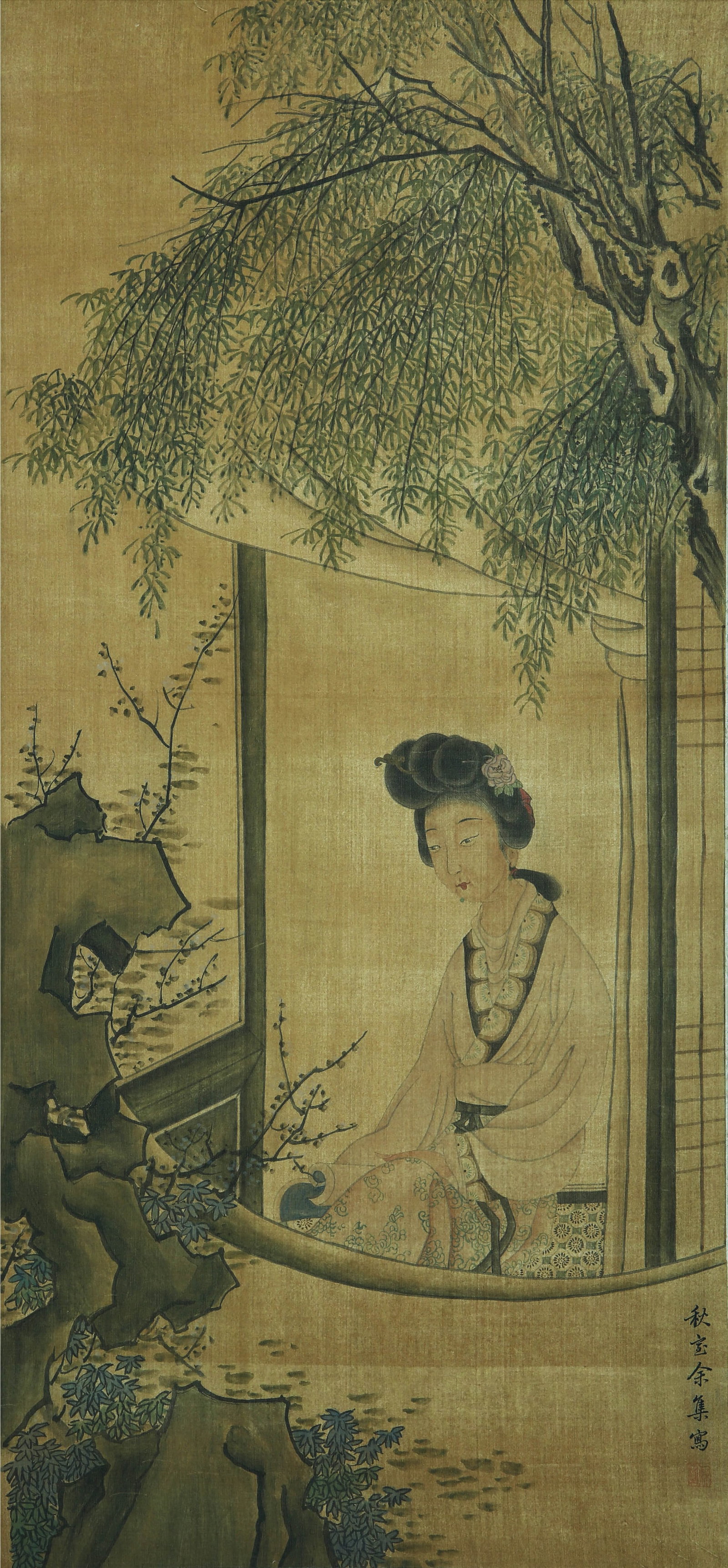 YU JI (1738-1823), ATTRIBUTED TO, LADY: YU JI (1738-1823), ATTRIBUTED TO, LADY Dimensions: Length: 88 cm (34.65 in.), Width: 41 cm (16.14 in.). All measurements are approximate.