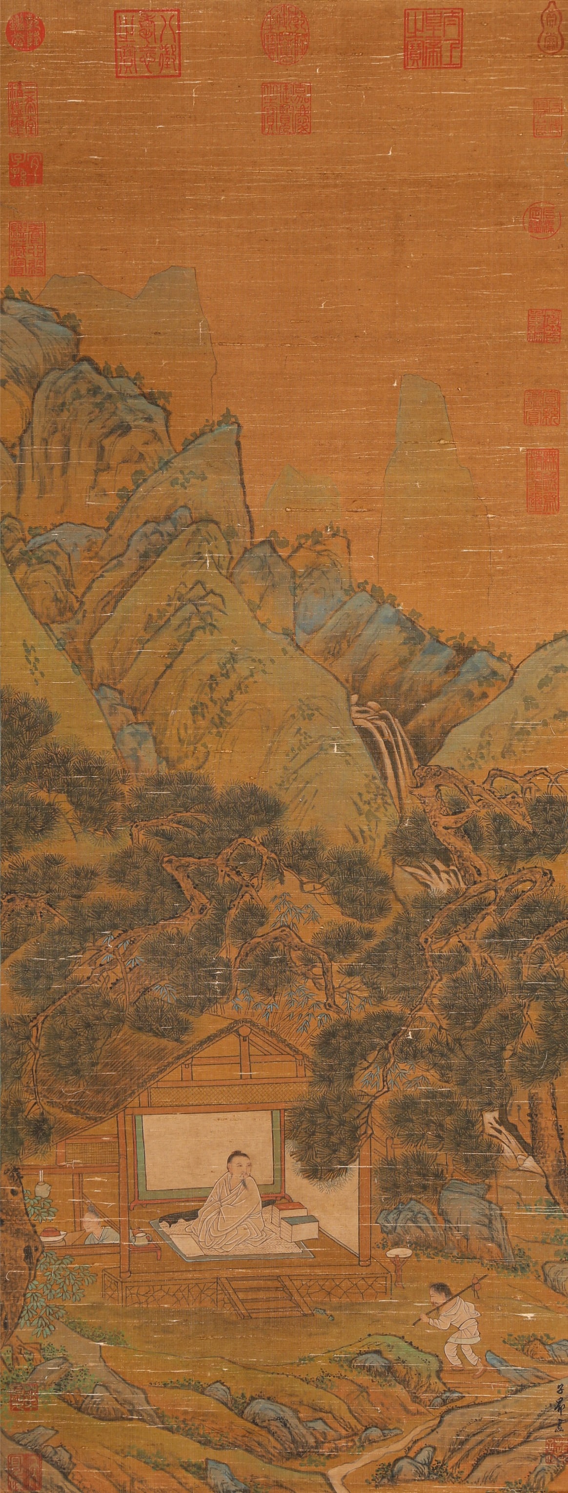 ZHAO ZI'ANG (ZHAO MENGFU, 1254-1322), ATTRIBUTED TO, LANDSCAPE WITH FIGURES: ZHAO ZI'ANG (ZHAO MENGFU, 1254-1322), ATTRIBUTED TO, LANDSCAPE WITH FIGURES Width: 42 cm (16.5 in.), Height: 110 cm (43.3 in.). All measurements are approximate.