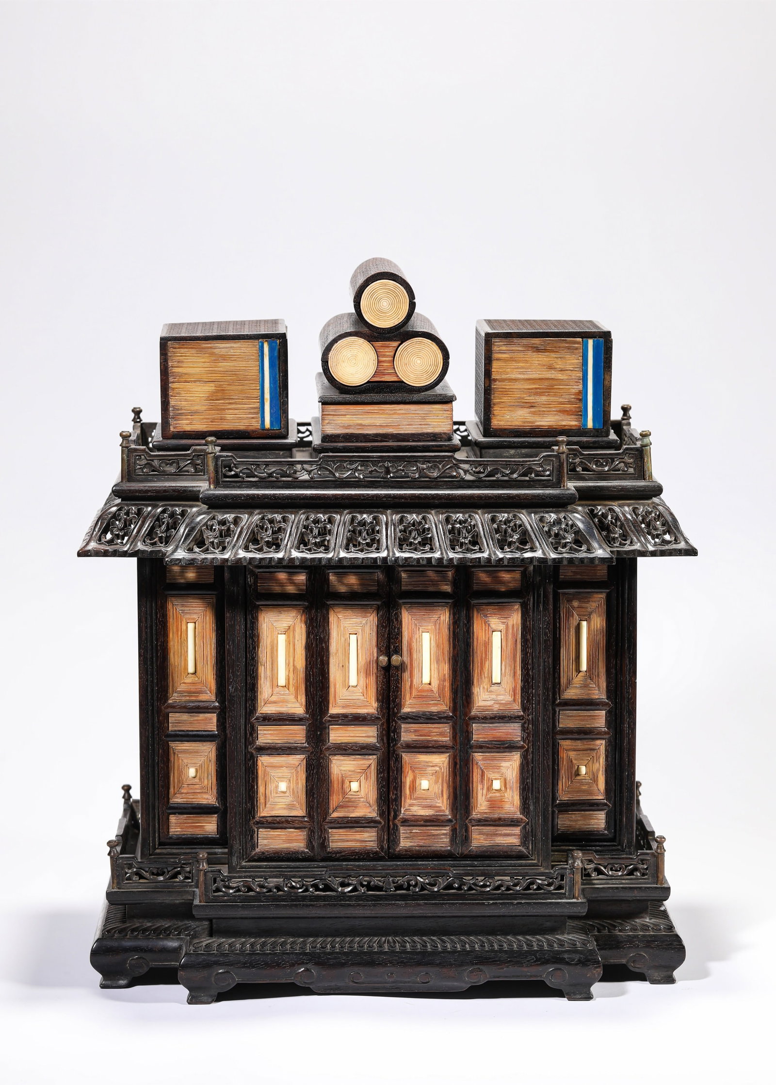 A WOOD BOOK-BOX AND SCROLL SCHOLAR'S CABINET (1 of 6)