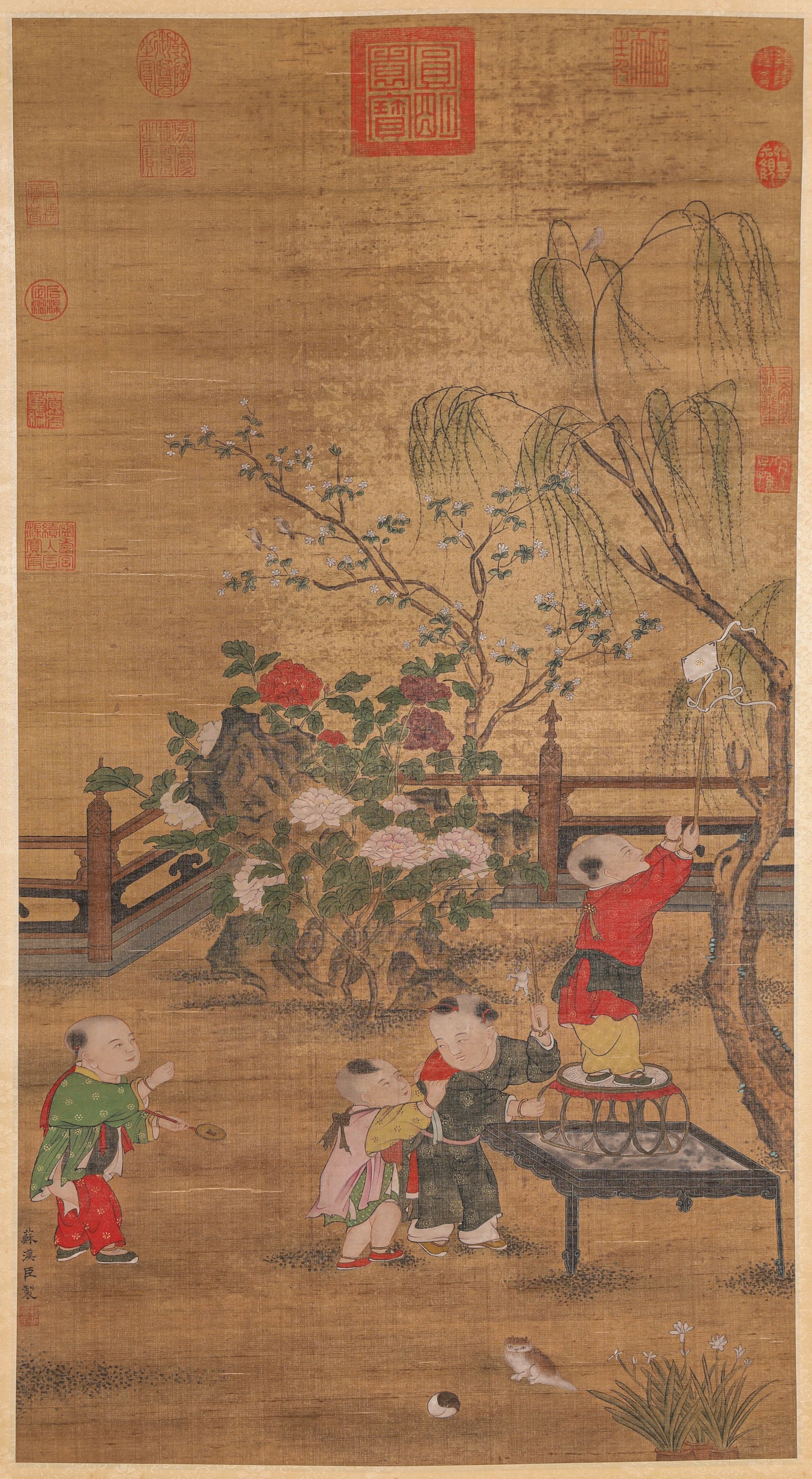SU HANCHEN (ACTIVE EARLY 12TH C.), ATTRIBUTED TO, CHILDREN AT PLAY: SU HANCHEN (ACTIVE EARLY 12TH C.), ATTRIBUTED TO, CHILDREN AT PLAY Width: 51.5 cm (20.3 in.), Height: 94 cm (37.0 in.). All measurements are approximate.