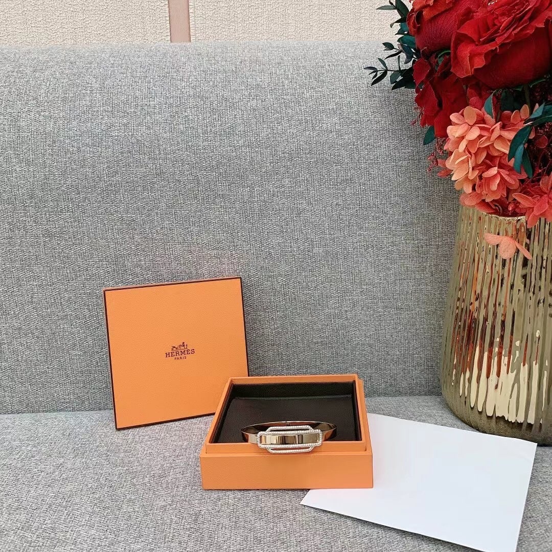 Hermes Attelage Rose Gold Diamond Bracelet, St. Medium: Hermes Attelage Rose Gold Diamond Bracelet St MediumPerfect fit for 16?C17cm wrists. Complete with original box and certificate. Ideal for personal wear or luxury gifting??great choice for yourself or