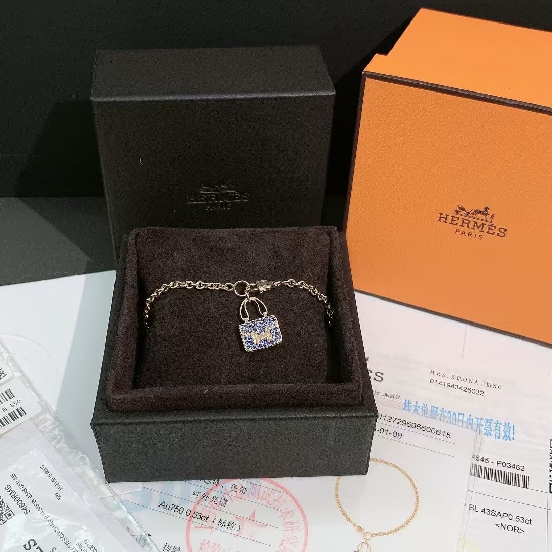 Hermes Constance Blue Sapphire Rose Gold Bracelet, 2023: Hermes Constance Blue Sapphire Rose Gold Bracelet.Comes with box, inspection certificate and receipt. Purchased in 2023. Ideal for personal use or gifting.Metal: Rose GoldDimensions: Length: 7.88 in (
