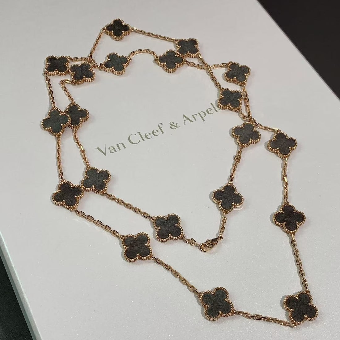 Van Cleef & Arpels VIC Limited Edition Silver Obsidian 20-Motif Necklace: Metal: 18k GoldPlace of Origin: FrancePeriod: 2010-Date of Manufacture: 2023Condition: Good. In original box.