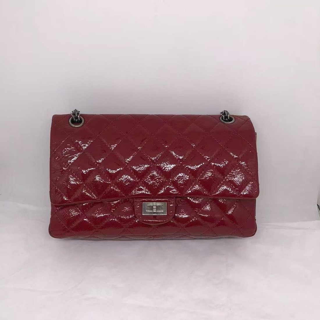 Chanel 2.55 Reissue Patent Leather Red Women Shoulder Bag SHW Chain France: Fair,Normal signs of use.There are some stains, damages and scratches on the external leather.Scratches on the metal hardware.Engravings inside.There are scratches on the inner leather.