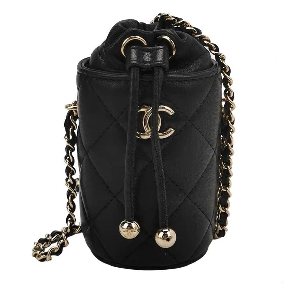 CHANEL Drawstring Box Quilted Bucket Mini Crossbody Bag AP2259 Origin Italy: Condition: Good, normal use marks, hardware scratches, slight wear, clean inside