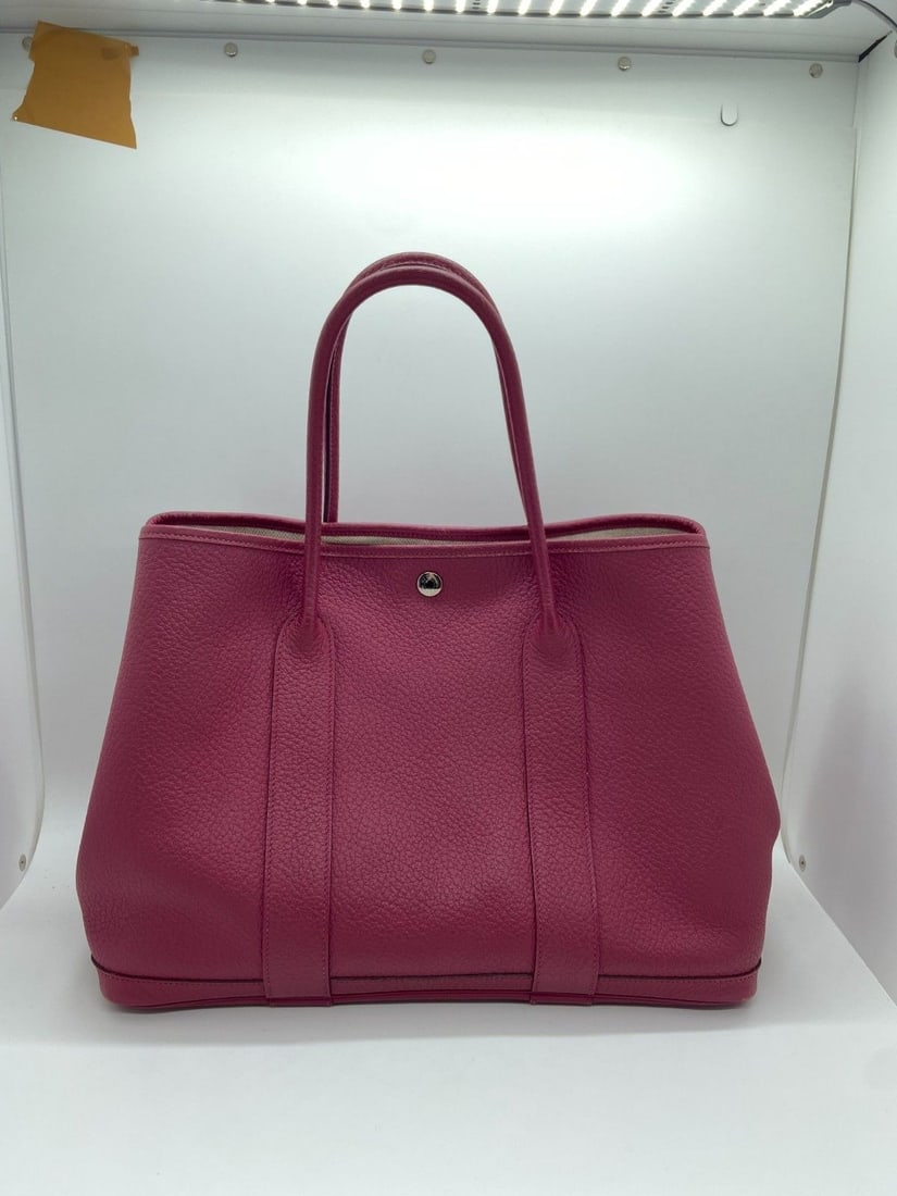 Auth HERMES Garden Party 36 PM Negonda Leather Tosca Tote Bag Origin France: Signs of normal use, corner wear, minor scuffs on the interior, small leather damages, scratches on metal hardware, and leather damage on the handle.