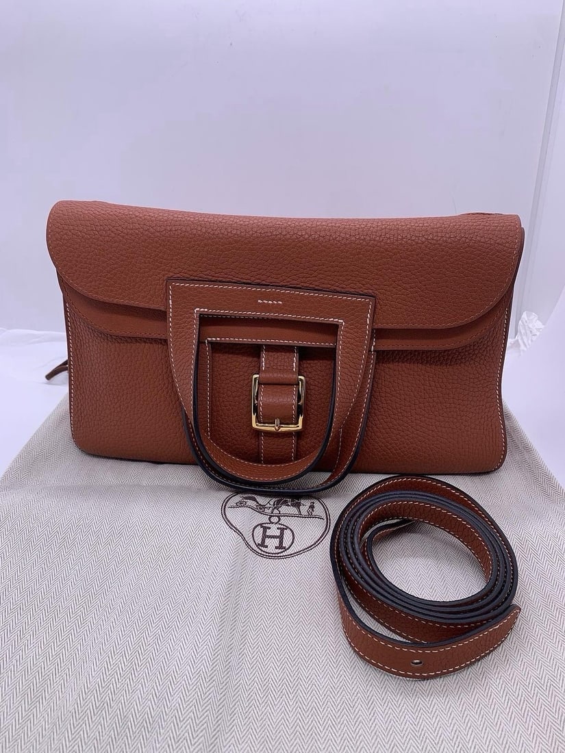 Hermes Halzan 31 Handbag leather Pumpkin color. 2way handbag Origin France (1 of 16)