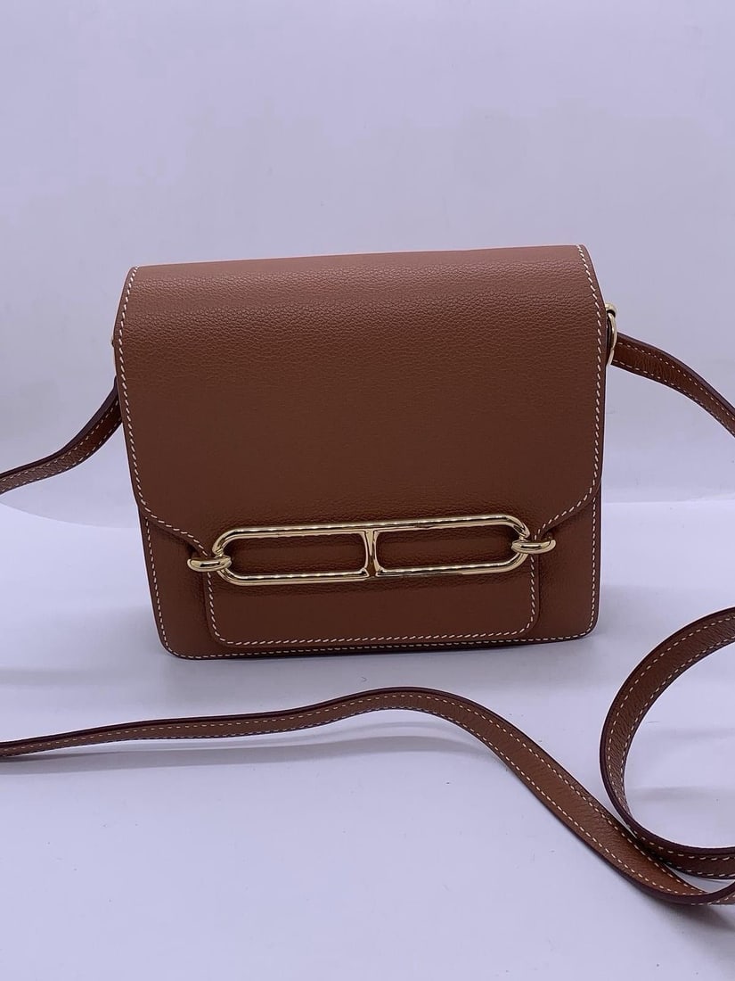 Hermes Roulis 18 Mini Evercolor Leather in Gold shoulderbag original France Y: Normal signs of daily use