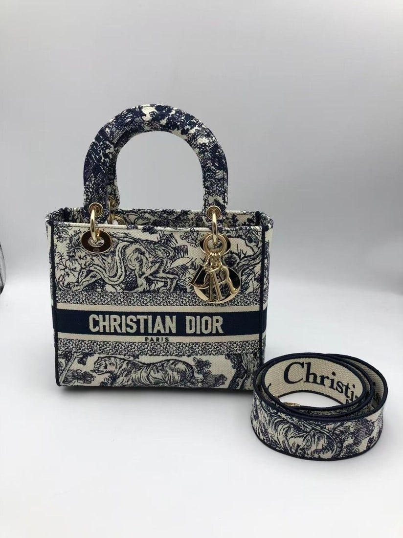 CHRISTIAN DIOR LADY D-LITE TOILE DE JOUY REVERSE EMBROIDARY 2WAY BAG WOMEN'S: Condition: Good, normal use marks, hardware scratches, slight wear, clean inside