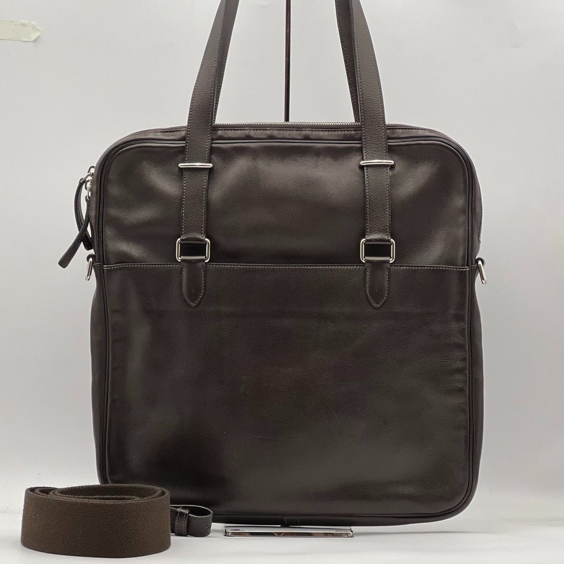 Hermes Hebdo Bag Dark Brown Swift Leather 2-Way Briefcase Shoulder Bracket P (1 of 20)
