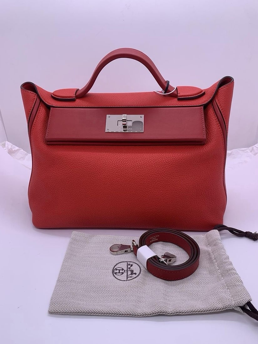 HERMES 2424 Vanquatre 29 red Togo Clemence Swift Handbag Shoulder Bag France D: Normal signs of daily use