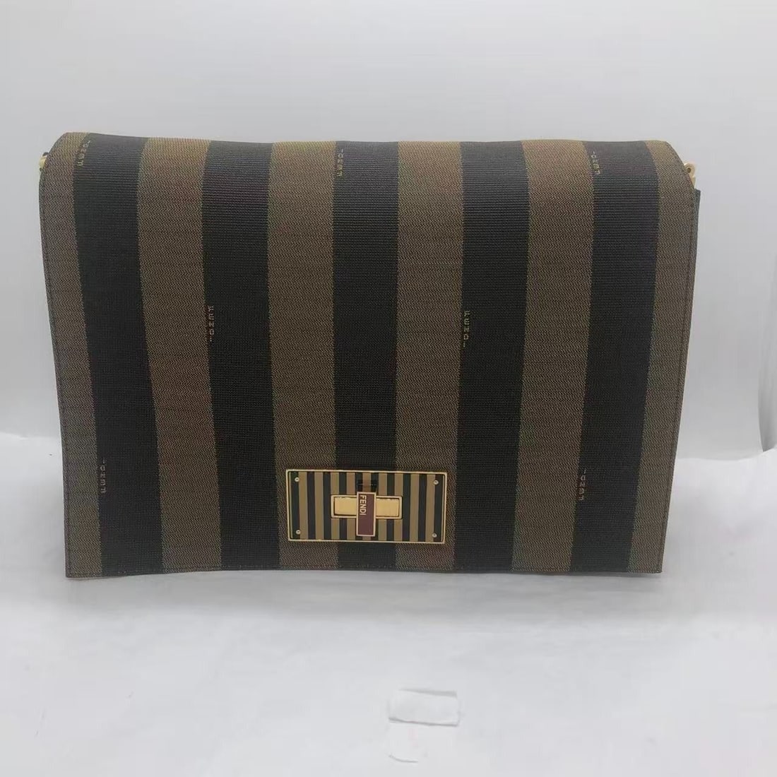 Auth Fendi Tobacco Pequin Claudia Brown Canvas Fabric Shoulder Bag Italy (1 of 18)