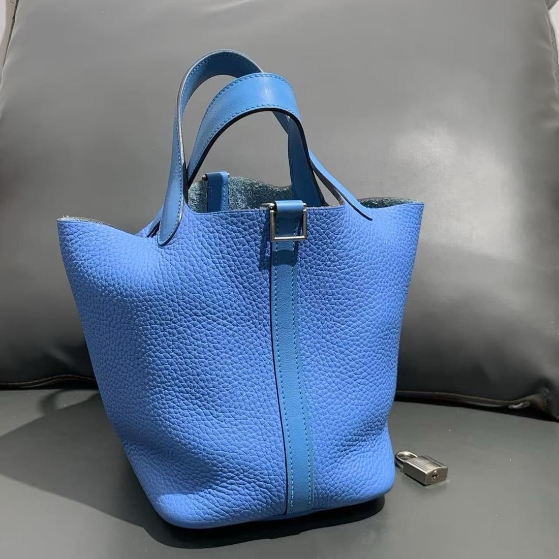 Hermes Picotin Lock 18 blue Clemence Palladium Hardware Bag Handbag PHW France (1 of 9)