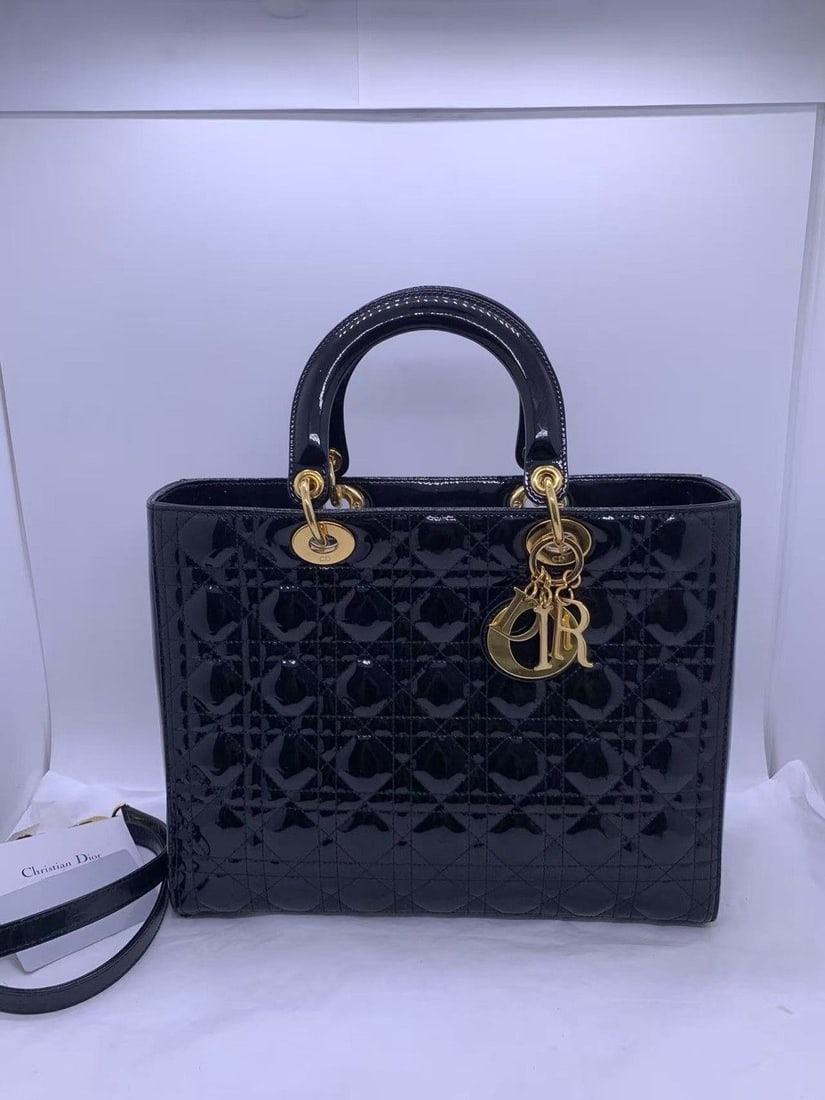 Christian Dior Lady Dior large Bag Cannage Patent black shoulderbag Italy (1 of 16)